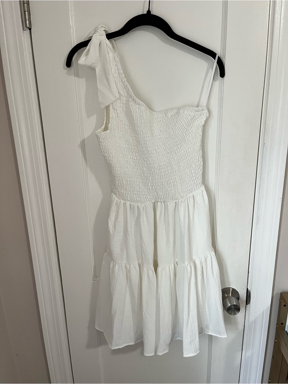 SHEIN White One-Shoulder Tiered Dress with Smocked Bodice